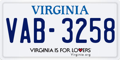 VA license plate VAB3258