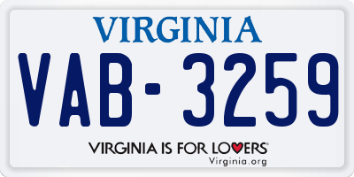 VA license plate VAB3259