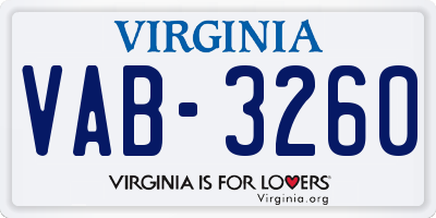 VA license plate VAB3260