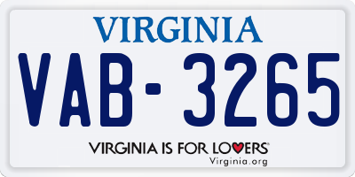 VA license plate VAB3265