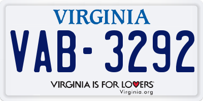 VA license plate VAB3292