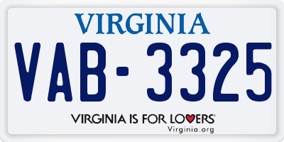 VA license plate VAB3325