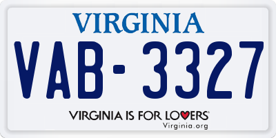 VA license plate VAB3327