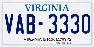 VA license plate VAB3330