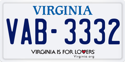 VA license plate VAB3332