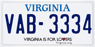 VA license plate VAB3334