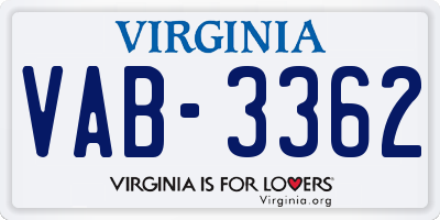 VA license plate VAB3362