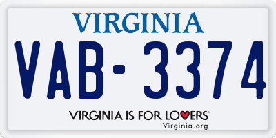 VA license plate VAB3374