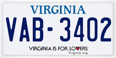 VA license plate VAB3402