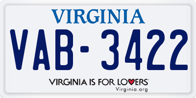 VA license plate VAB3422