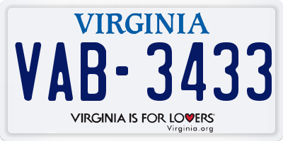 VA license plate VAB3433