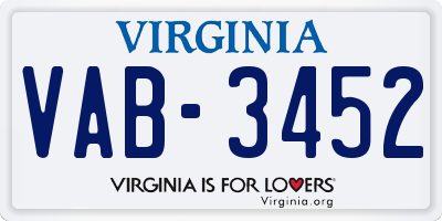 VA license plate VAB3452