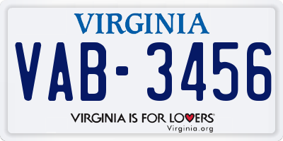 VA license plate VAB3456