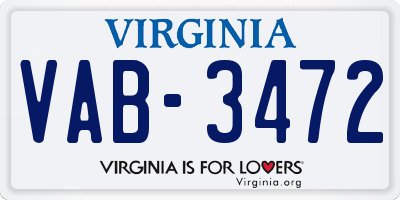 VA license plate VAB3472