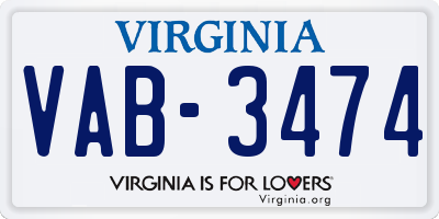 VA license plate VAB3474