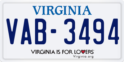 VA license plate VAB3494