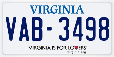 VA license plate VAB3498