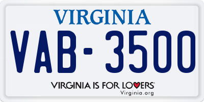 VA license plate VAB3500