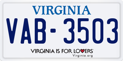 VA license plate VAB3503