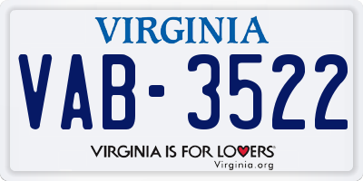 VA license plate VAB3522