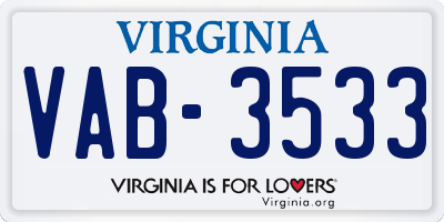 VA license plate VAB3533