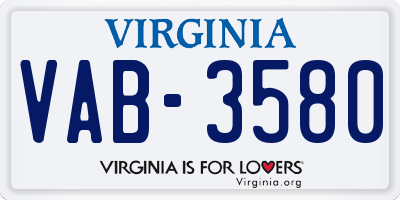 VA license plate VAB3580