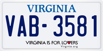 VA license plate VAB3581