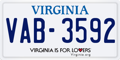 VA license plate VAB3592