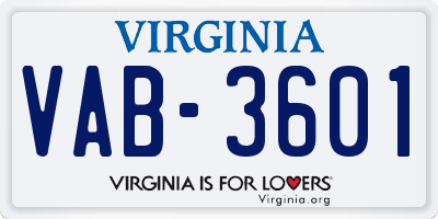VA license plate VAB3601