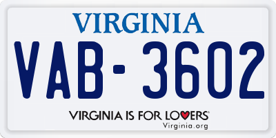 VA license plate VAB3602