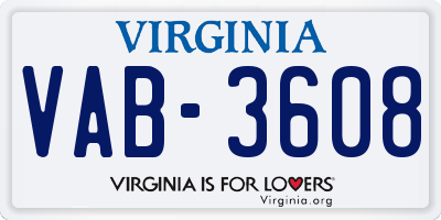 VA license plate VAB3608