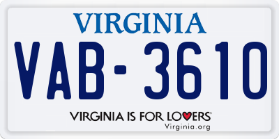 VA license plate VAB3610