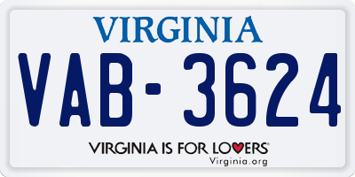 VA license plate VAB3624