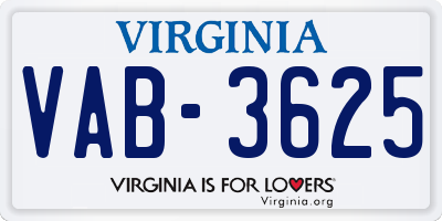 VA license plate VAB3625