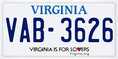 VA license plate VAB3626