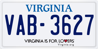 VA license plate VAB3627