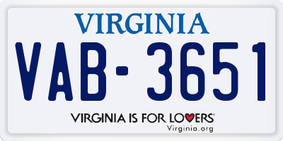 VA license plate VAB3651