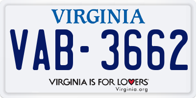 VA license plate VAB3662