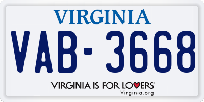 VA license plate VAB3668