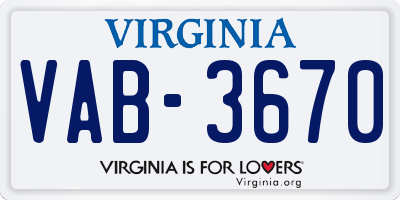 VA license plate VAB3670