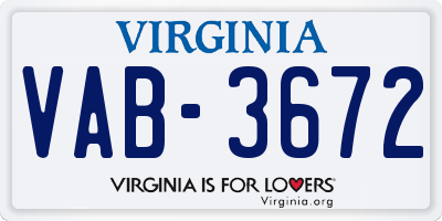 VA license plate VAB3672