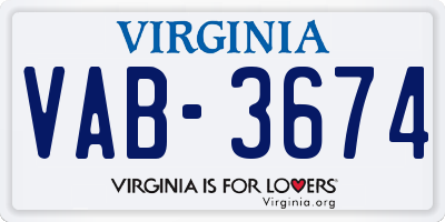 VA license plate VAB3674