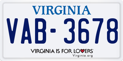 VA license plate VAB3678