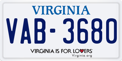 VA license plate VAB3680