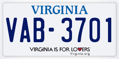 VA license plate VAB3701