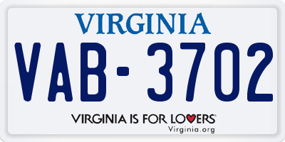 VA license plate VAB3702