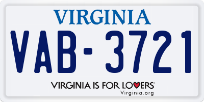 VA license plate VAB3721