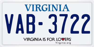 VA license plate VAB3722