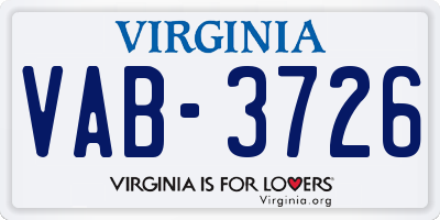 VA license plate VAB3726