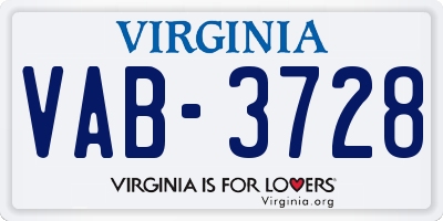 VA license plate VAB3728